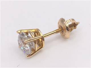 Diamond Solitaire Single Earring! E/F Round Brilliant .66 CT. 14K Yellow Gold
